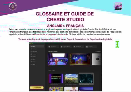 glossaire et guide Create Studio