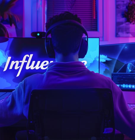 a man sitting at a desk with a monitor and a monitor