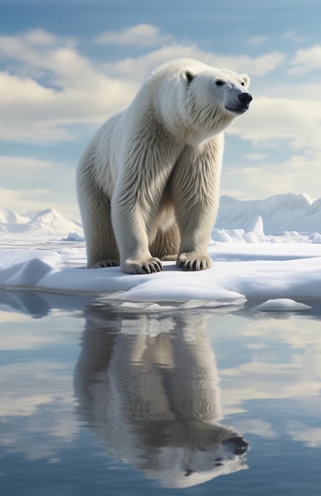 A polar bear standing on top of a snow covered iceberg