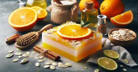 a soap bar with oranges and oats