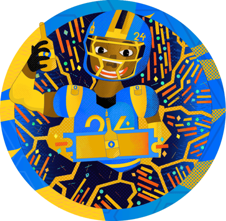 Custom Logo Design - a football player with a helmet on a blue and yellow background , gamer icon