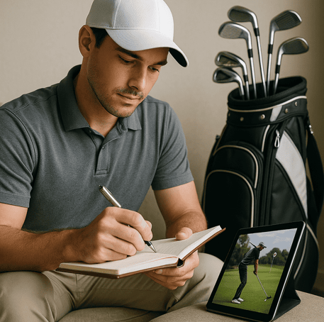 Golfer reflecting on performance for growth