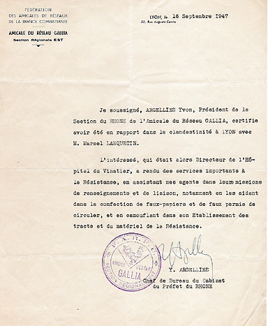 attestation resistance reseau gallia 1947 M Lanquetin