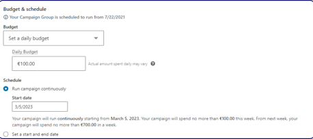 Setting a budget for a LinkedIn ad campaign