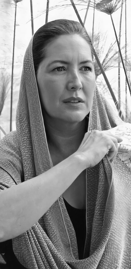 a woman in a shawl is holding a blanket