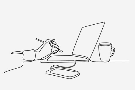 Drawing of a person working on a laptop