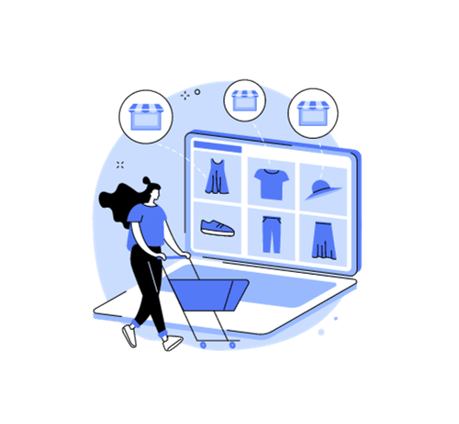 a woman with a shopping carton and a shopping carton