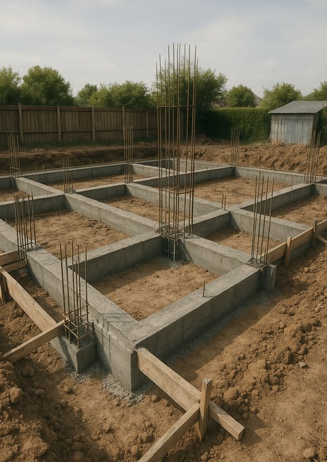a concrete foundation foundation being built into a house