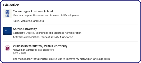 LinkedIn education section