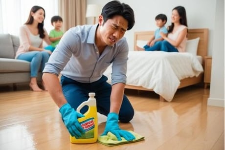 anh thanh niên chán ghét việc lau nhà