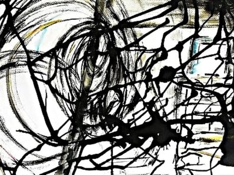Peinture symbolique encre de chine aquarelle arbre de vie menacé et lueur d'espoir