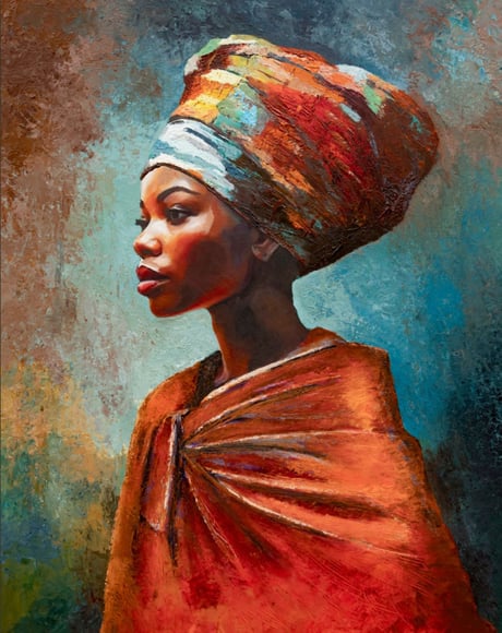 Zinhle – African Queen portrait in bold red and turquoise tones from the Tshazile series by Martin Osner