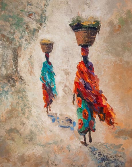 Timeless Africa – painting of two African women walking with baskets, by Martin Osner from the Timeless Transcendence series