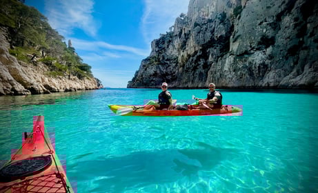 Sea kayak in cristal clear waters in Calanques Cassi