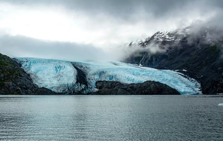 Anchorage, AK - Portage Glacier ice flow spills into the lake