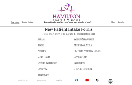 Hamilton Health's Old new patient intake forms page