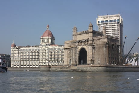 An old photograph or architectural plan of the Taj Mahal Palace during its construction.