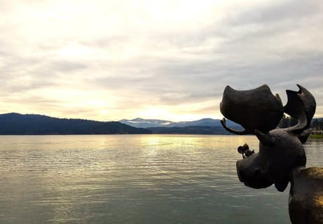 Coeur d'Alene, ID - Statue of a moose over looking Coeur d'Alene lake