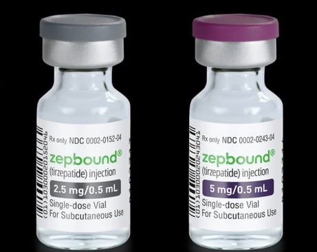 a bottle of zepbound vaccine with a purple and white label