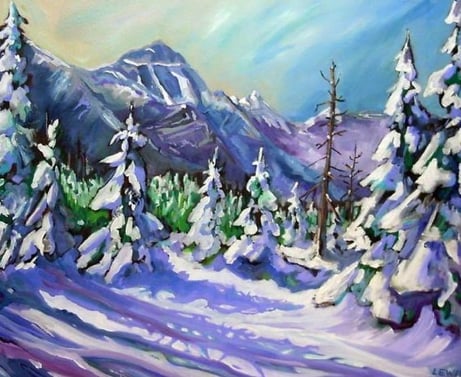 Acrylic on Canvs painting of Waterton Lakes by Ryan Lewis