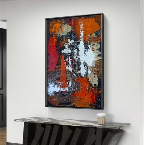 Acrylbild "Ring of Fire" von Wigulins Art an der Wand hängend