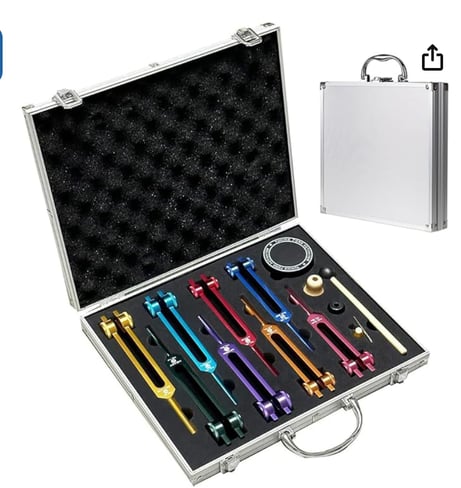 Diapasones Terapeuticos Chakras,Set de 8 con base + 1 martillos de silicona y paño de limpieza, idea