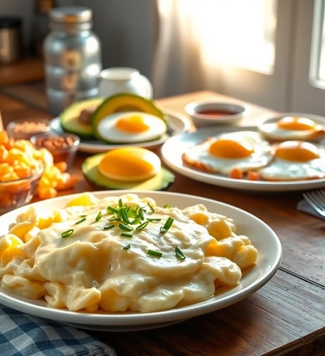 a table with a plates of eggs