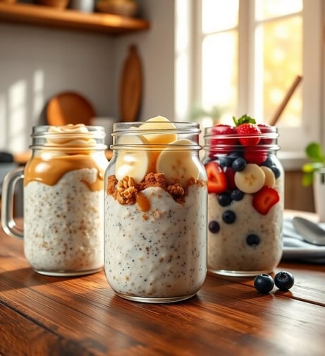 three jars of oatmeal with bananas and bananas