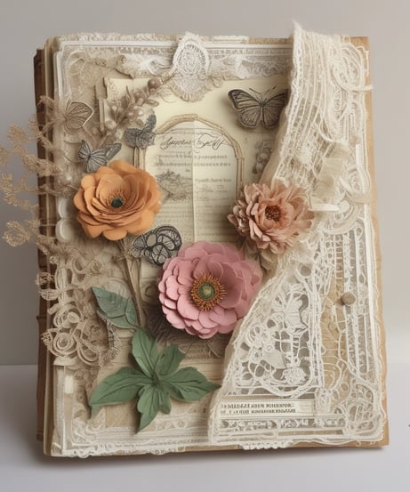 journal with lace and flowers on the cover