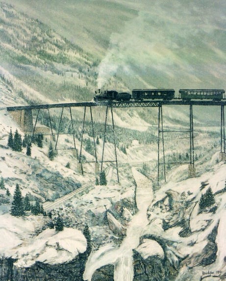 steam train on Georgetown loop high bridge