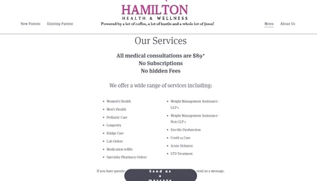 Hamilton Health's Old Services Page