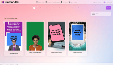 Screenshots showing a few different template options within HumanPal