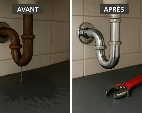 Réparation d’une fuite sous évier à Nancy – tuyau rouillé remplacé par un neuf, intervention par Les