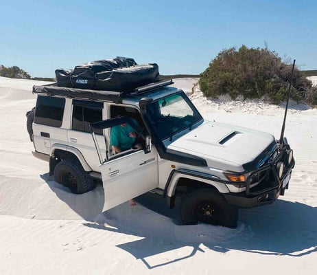 Landcruiser stuck in the sand dunes near Lancelin, Western Australia.