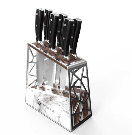 concept design knife block made of marble, steel and wood