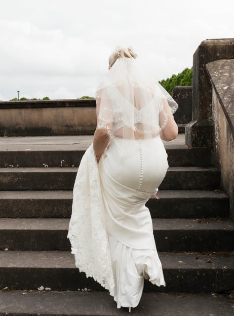 a bride in a white wedding dress and veil