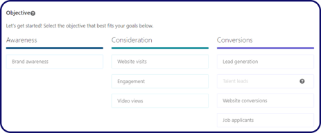 LinkedIn campaign manager - select an objective