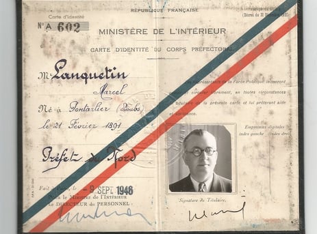 carte d'identité du corps préfectoral M. Lanquetin 1946 Nord