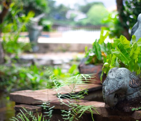 a statue of a elephant and a bird on a rock