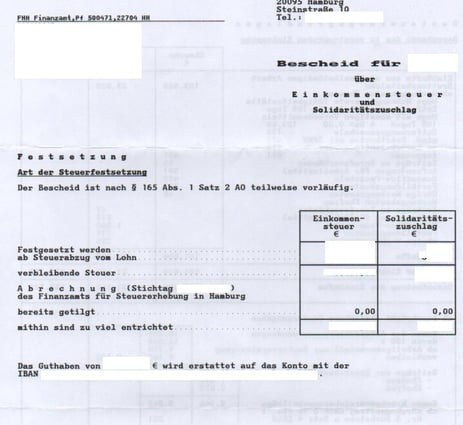 Steuerbescheid Deutschland für vereidigte Urkundenübersetzung ins Spanische, Traducción Jurada