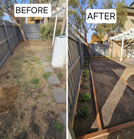 Garden renovation, Landscaping completely newly laid buffalo lawn before & after