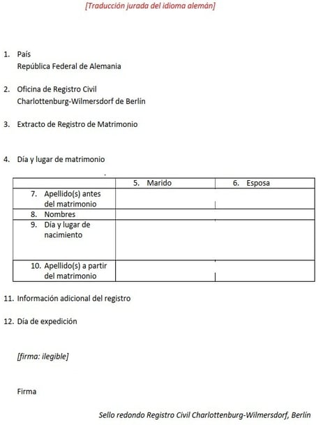 raducción jurada al español de certificado matrimonio alemán