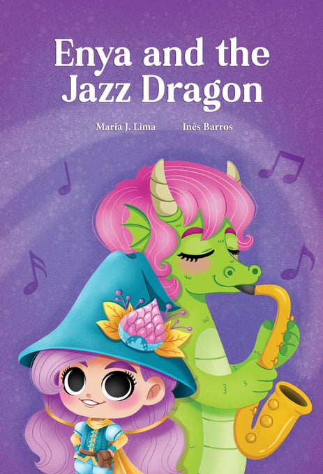 A little witch and a dragon on a book cover