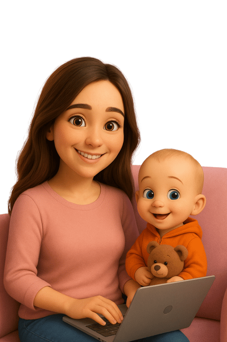 madre primeriza con su bebé frente a la computadora, blog de maternidad sobre embarazo y mucho mas