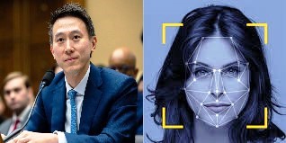 a man in a suit and tie with a face recognition system