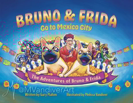 Illustrations from Bruno & Frida Go To Mexico City by New Orleans artist Melissa Vandiver.