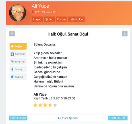 Halk Oğul Sanat Oğul, Bülent Özcan'a şiir, Ali YÜCE