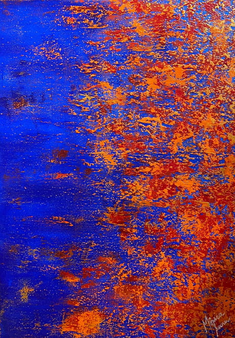 a painting of a rusted metal surface with rusted paint