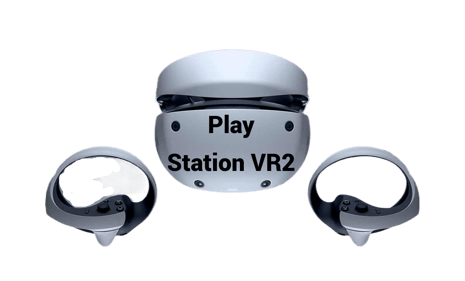 a pair of vr - style headsets with a play station