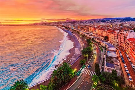 Nice beach at sunset promenade des anglais city